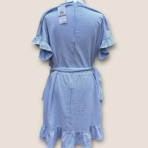 Michael Kors Seersucker Ruffle Wrap Dress NWT‎ Women’s 1X - Picture 4 of 7